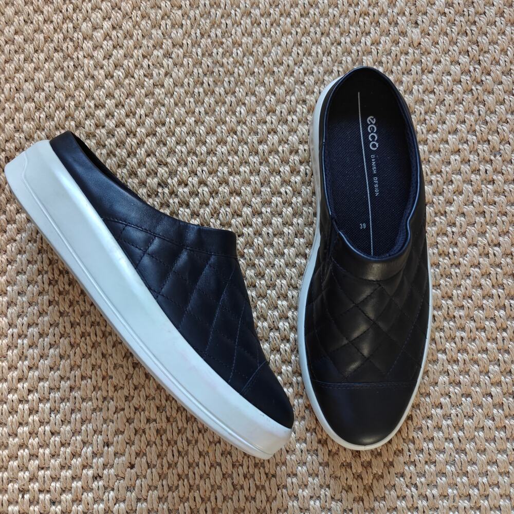 ECCO Soft 7 Quilted Leather Slip On Sneakers Black EU 39 US 8-8.5